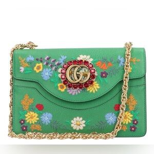 Gucci Green Floral Embroidered Bag